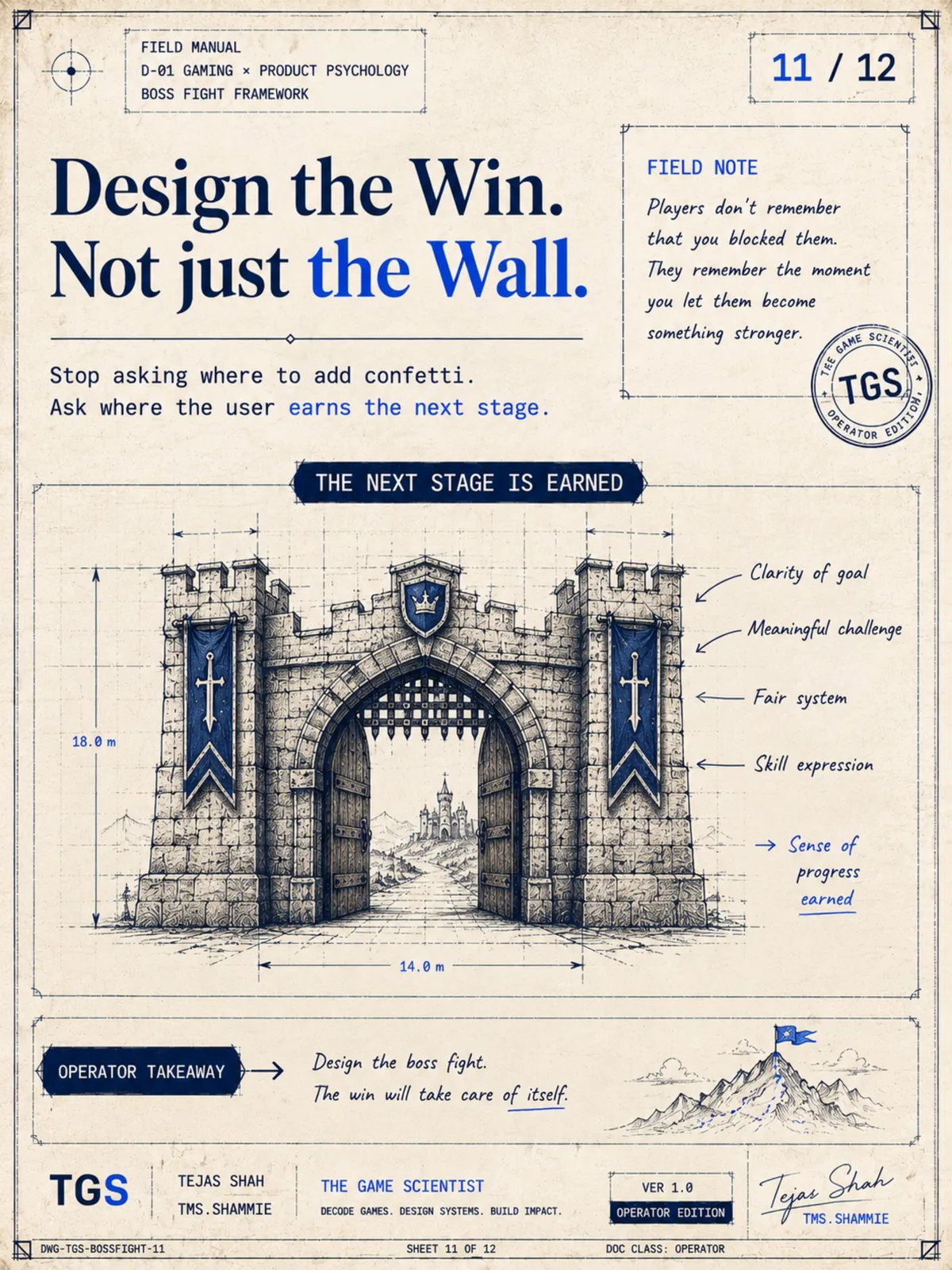 Design the Win. Not just the Wall. Stop asking where to add confetti. Ask where the user earns the next stage. Design the boss fight. The win will take care of itself.